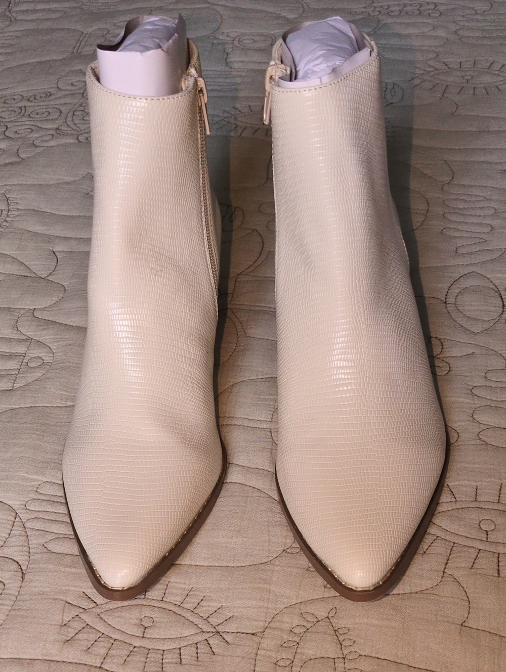 Matisse Cream Snake Textured Pointed Ankle Booties